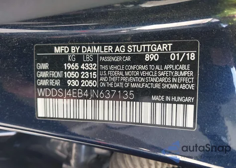 2018 Mercedes-Benz Cla 250 from USA, damaged, VIN WDDSJ4EB4JN637135